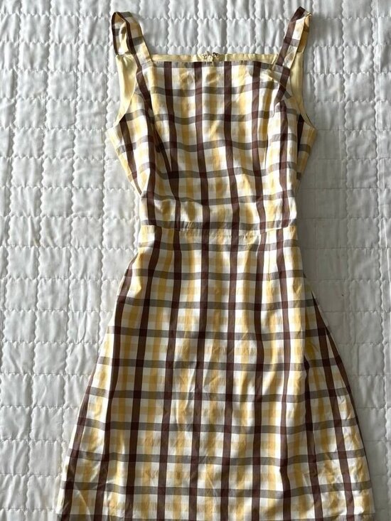 Dresses & Skirts - Yellow Brown Plaid Dress Sleeveless A-Line Vintage Style